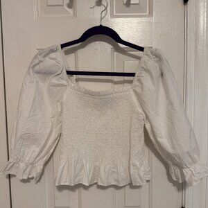 Zara White Smocked Crop Top